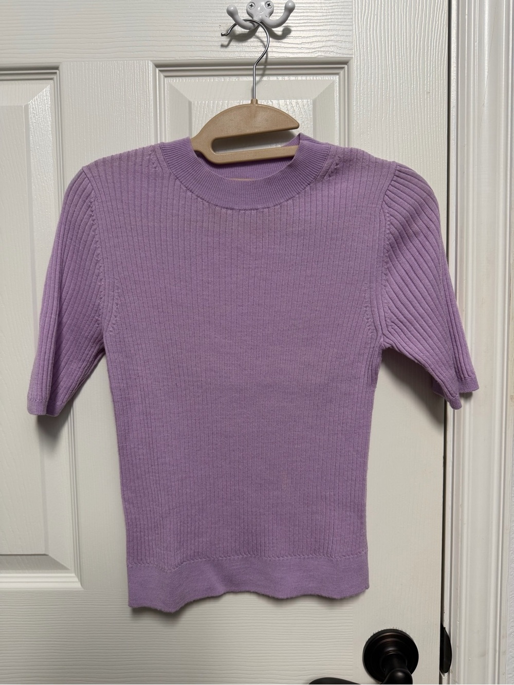 Uniqlo Lilac Merino Ribbed Short Sleeve Knit Top